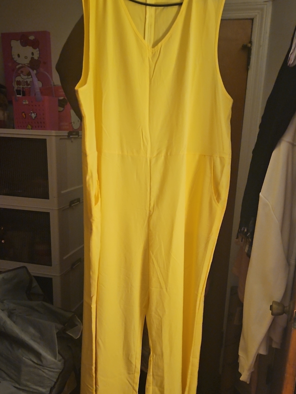 Yellow Sleeveless V-Neck Jumpsuit with Side Pockets